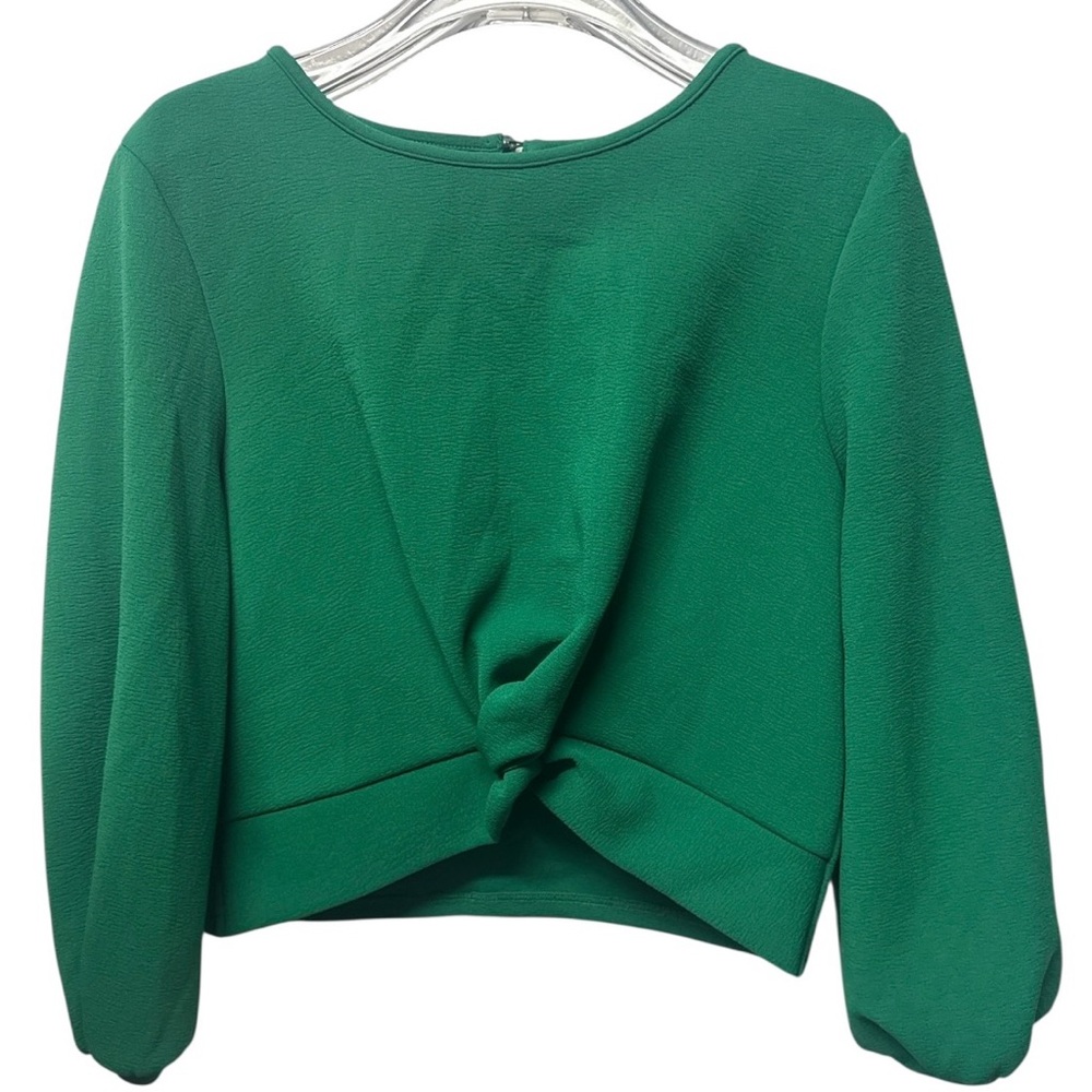 Gabrielle Union Green Twist Front Cropped Top Textured Stretch